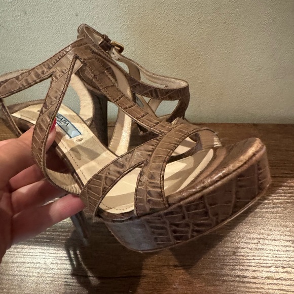 Prada Platform Sandals Brown Croc-Embossed Leather Slingback Heels - Picture 4 of 14